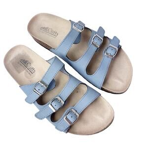 Cliffs Blue Vegan Suede Triple Silver Straps Comfort Sandals Women’s Size 7.5M